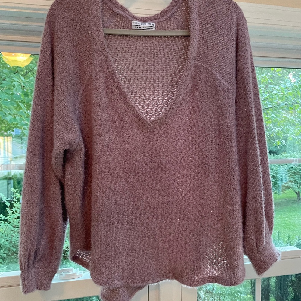 V Neck Balloon Sleeve Sweater